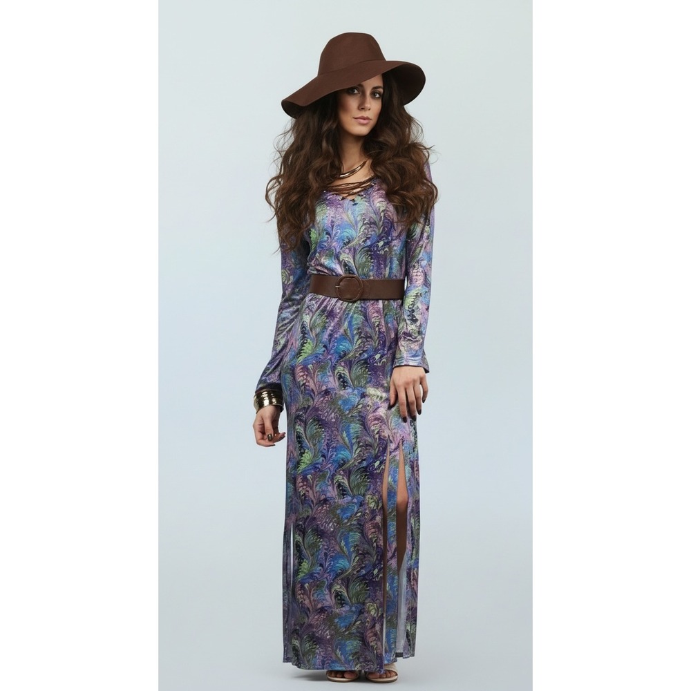 Seeing Red Dream On 70s Maxi Costume Set Womens Small Purple Blue 90127 New‎